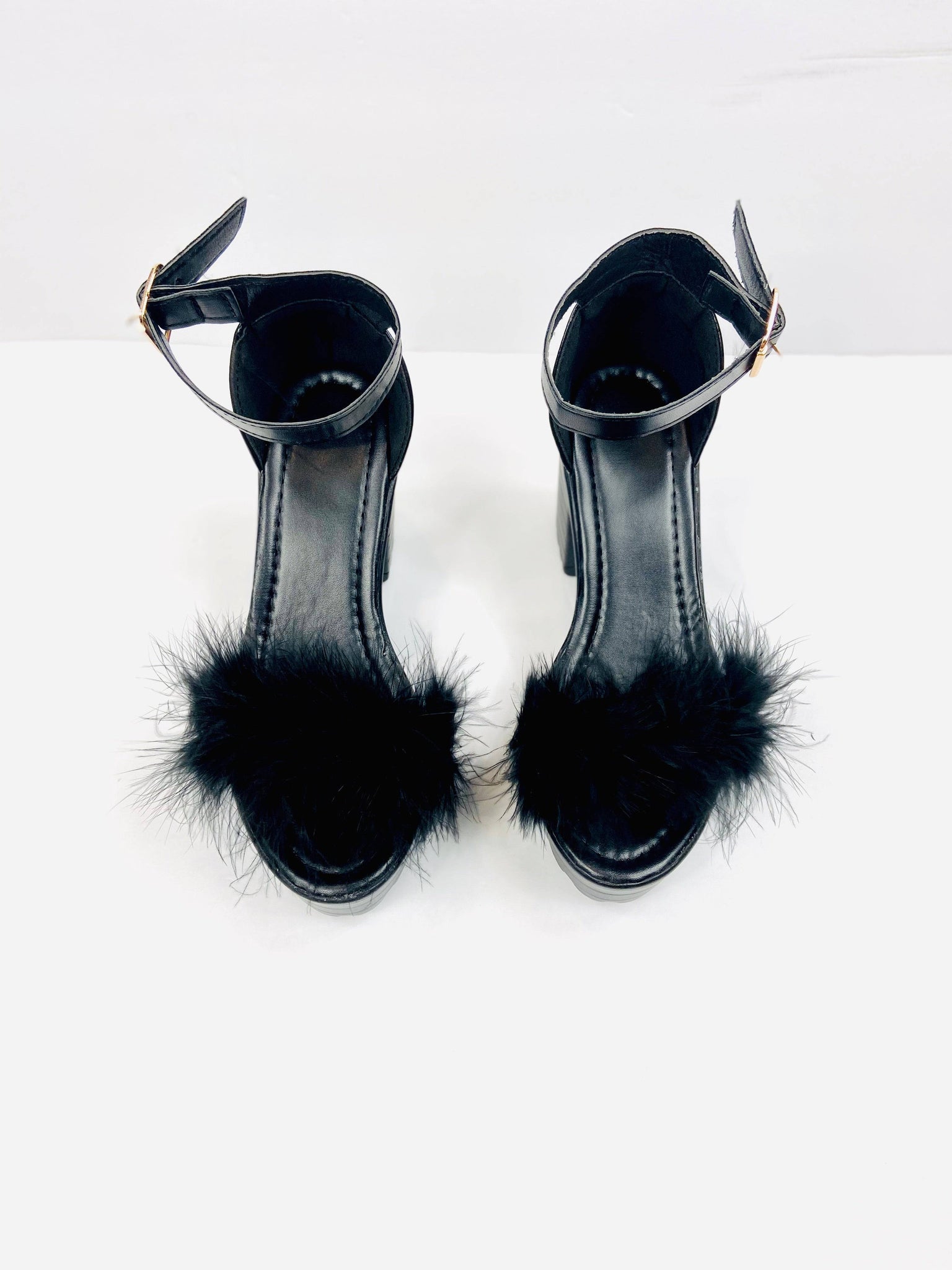 White Fox - Fluffy Black Heels on Designer Wardrobe