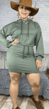 Olive Cropped Hoodie Mini Skirt Set