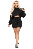 Black Cropped Hoodie Mini Skirt Set